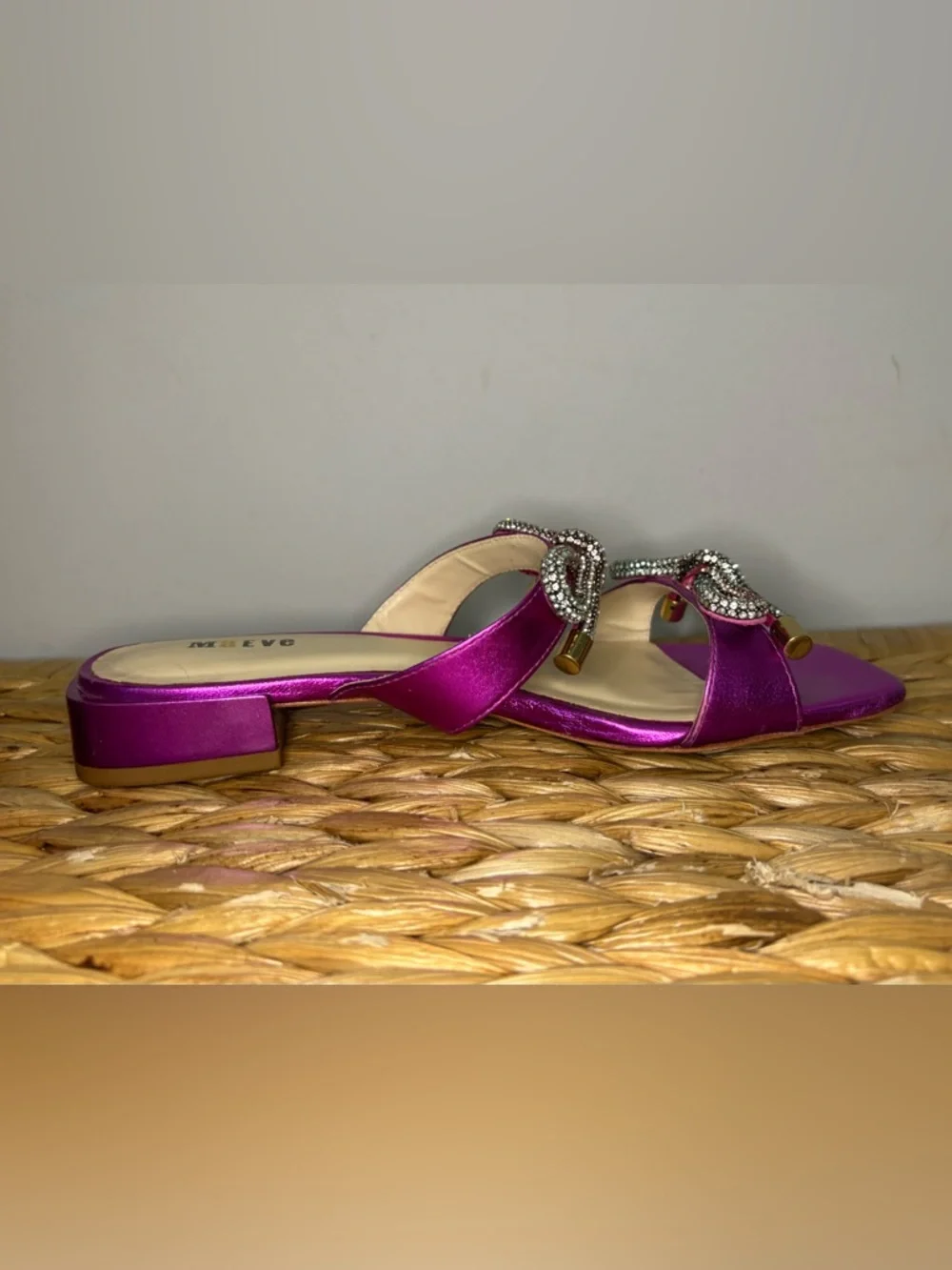 Maeve Anthropologie Magenta Satin Embellished Slide Sandals - Picture 11 of 15